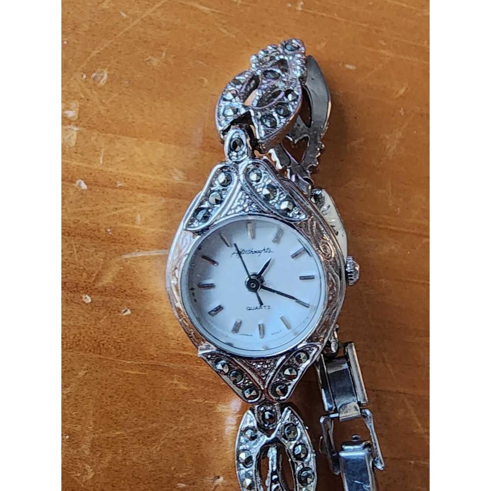 Vintage Afterthoughts Silver Tone Marcasite Filigree Quartz Watch Adamo 5451